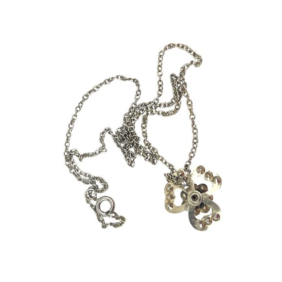 Vintage Four-Leaf Clover Necklace With Green Rhinestones & Silver Chain - Picture 6 of 6